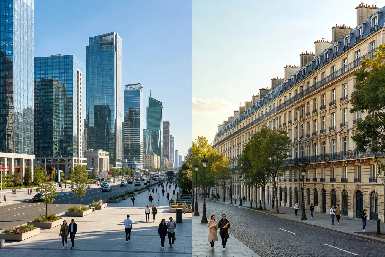 Vue de Kiev et de Paris en parallèle, architecture et modernité