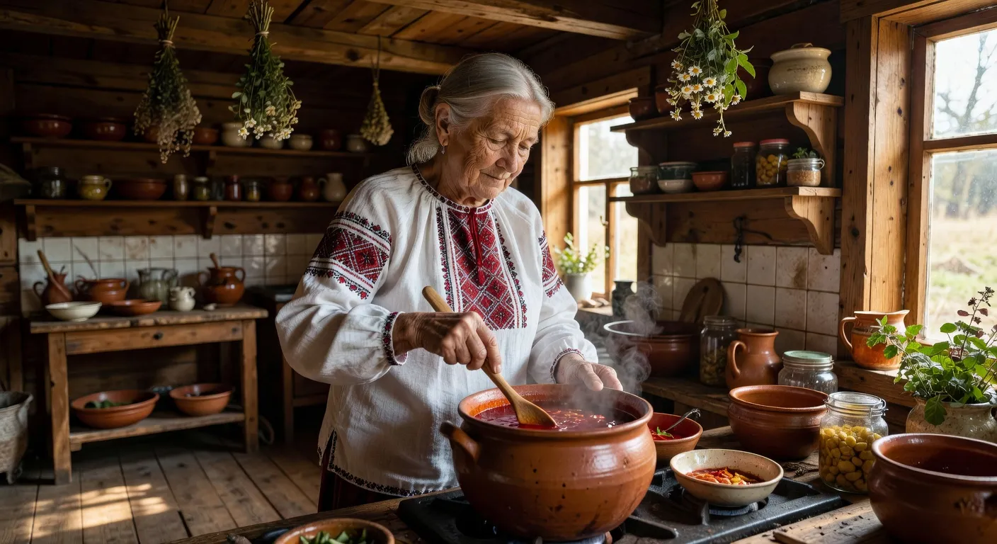 Preparation traditionnelle du bortsch ukrainien