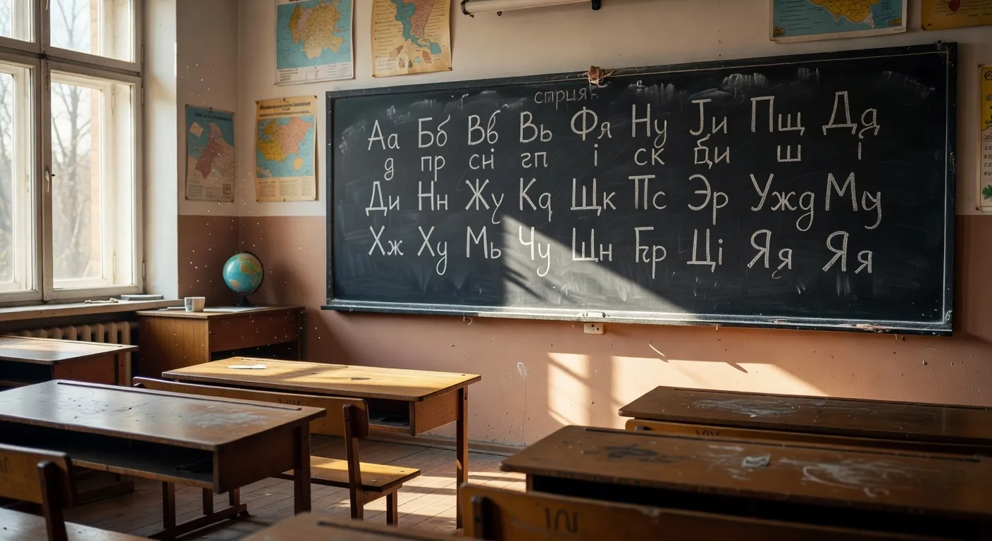 Alphabet ukrainien sur un tableau noir