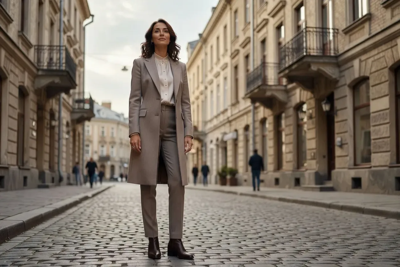 Femme ukrainienne élégante en contexte urbain